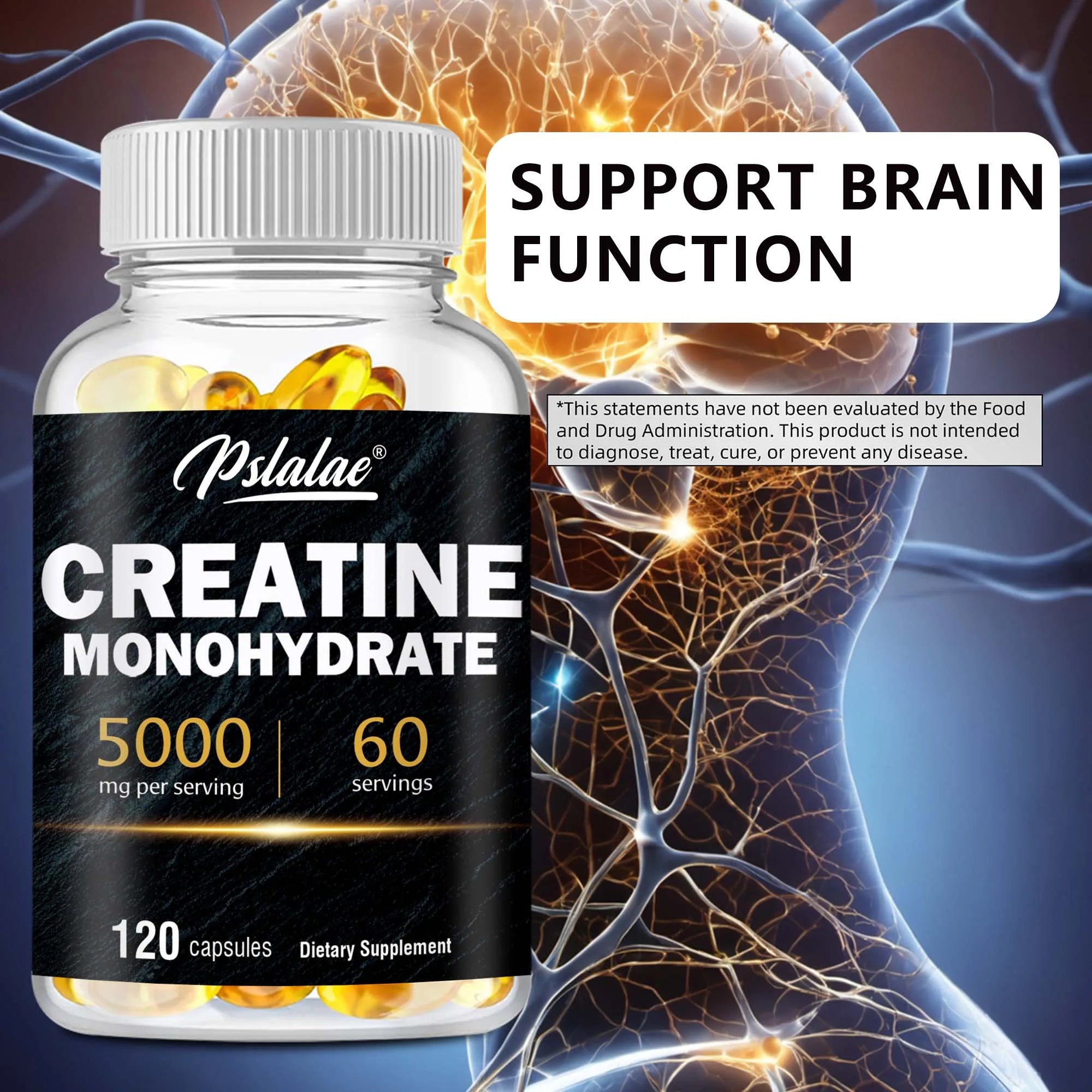 Creatine Monohydrate - Improves Athletic Performance, Strength, Endurance and Muscle Building - 120 Capsules