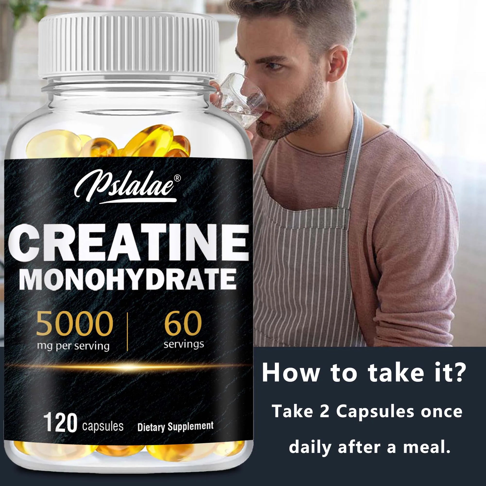Creatine Monohydrate - Improves Athletic Performance, Strength, Endurance and Muscle Building - 120 Capsules