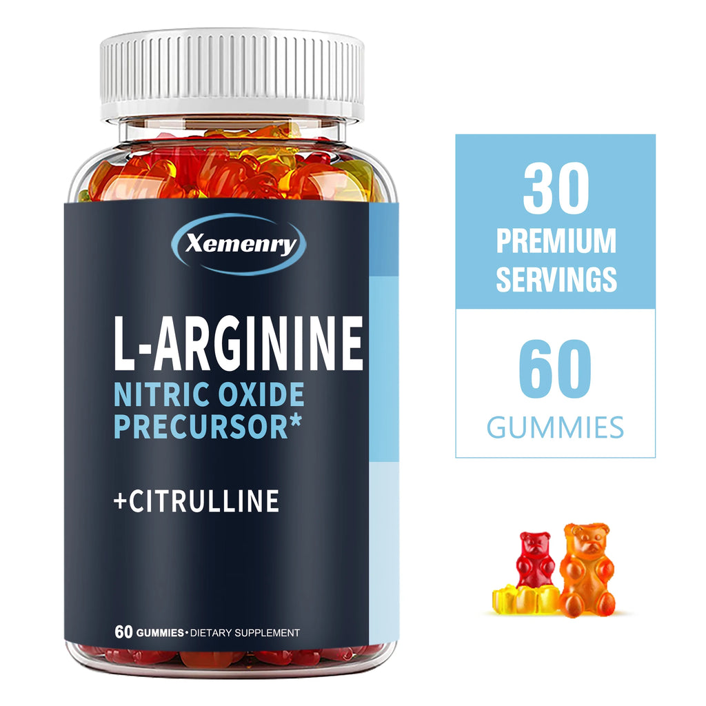 L-Arginine Supplement - Boosts Energy and Endurance, Improves Muscle Mass and Athletic Performance - 60 Gummies