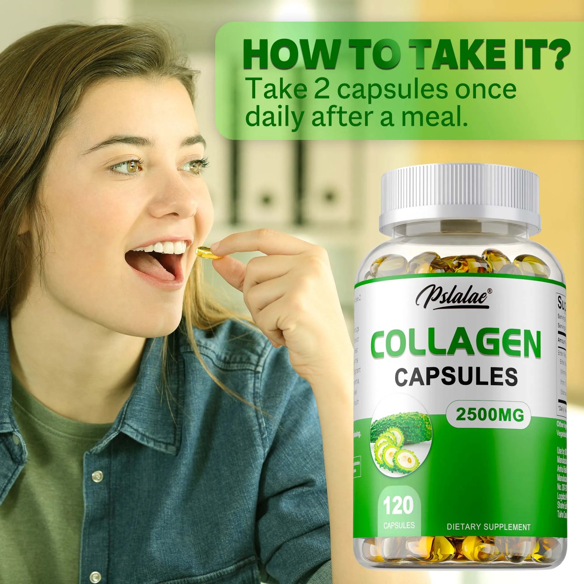 Collagen Supplement with Bitter Melon Extract 120 Capsules Weight Management Anxiety Reduction Health Care Vitamin Supplement