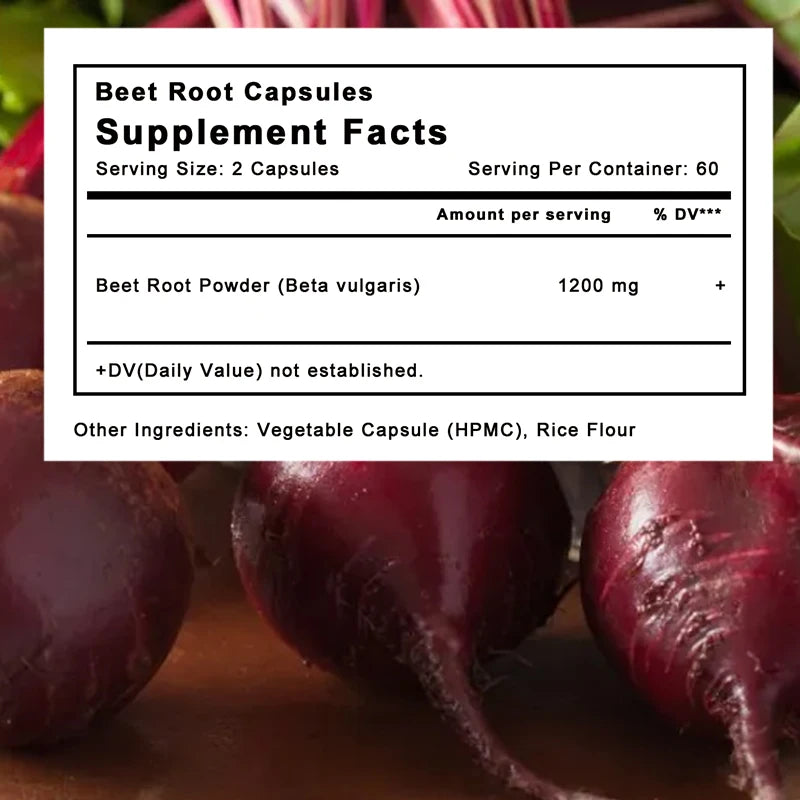 Beetroot - Supports Blood Pressure, Athletic Performance, Digestion, and Memory - 120 Capsules