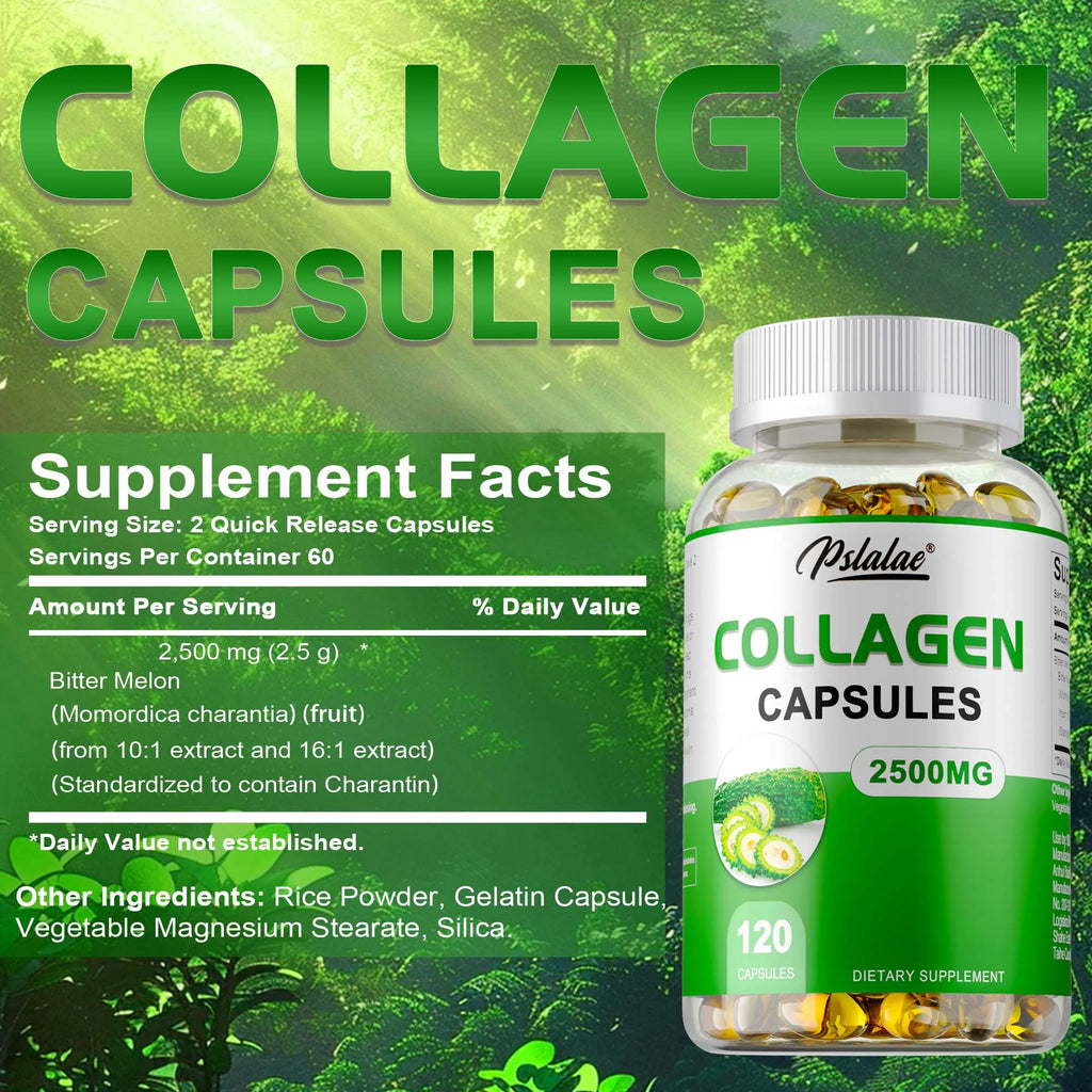 Collagen Supplement with Bitter Melon Extract 120 Capsules Weight Management Anxiety Reduction Health Care Vitamin Supplement