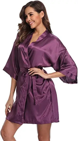 Plain Satin Robes hot pink champagne silver Kimono bathrobe