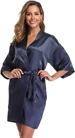 Plain Satin Robes hot pink champagne silver Kimono bathrobe