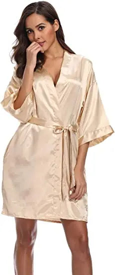 Plain Satin Robes hot pink champagne silver Kimono bathrobe