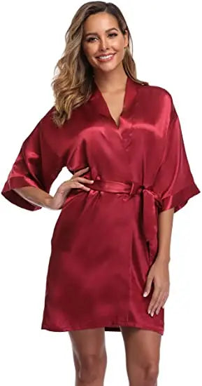 Plain Satin Robes hot pink champagne silver Kimono bathrobe