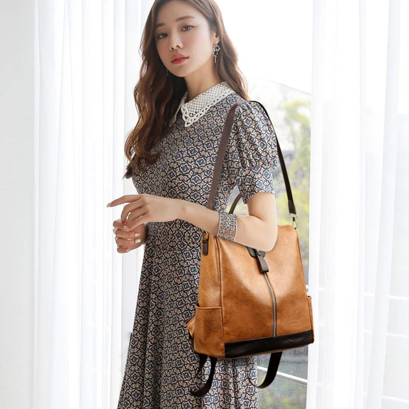 Women Backpacks High Quality PU Leather Travel Backpack  Large Capacity