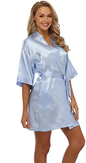 Plain Satin Robes hot pink champagne silver Kimono bathrobe