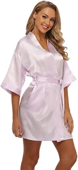 Plain Satin Robes hot pink champagne silver Kimono bathrobe