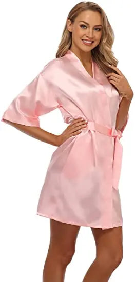 Plain Satin Robes hot pink champagne silver Kimono bathrobe
