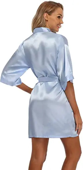 Plain Satin Robes hot pink champagne silver Kimono bathrobe