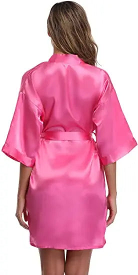 Plain Satin Robes hot pink champagne silver Kimono bathrobe