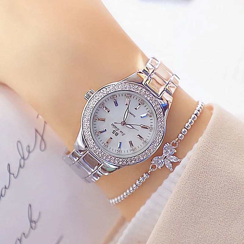 Woman Wrist Watches Dress Gold Watch Women Crystal Diamond Watches Stainless Steel Silver watch Women