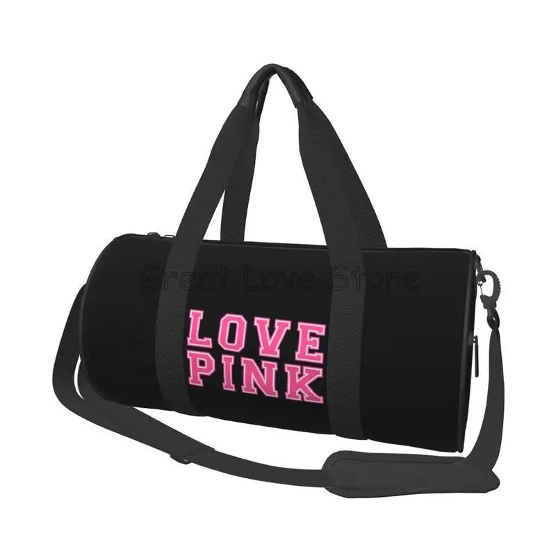 Love Pink Black Portable Sports Gym Yoga Bag Men Large Reusable Water-Resistant Oxford Handbag Vintage Travel Fitness Bag