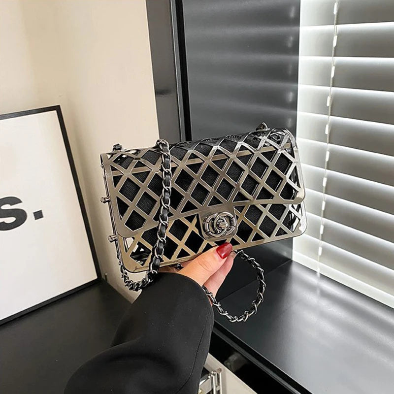 Metal small square hollow all-in-one chain bag