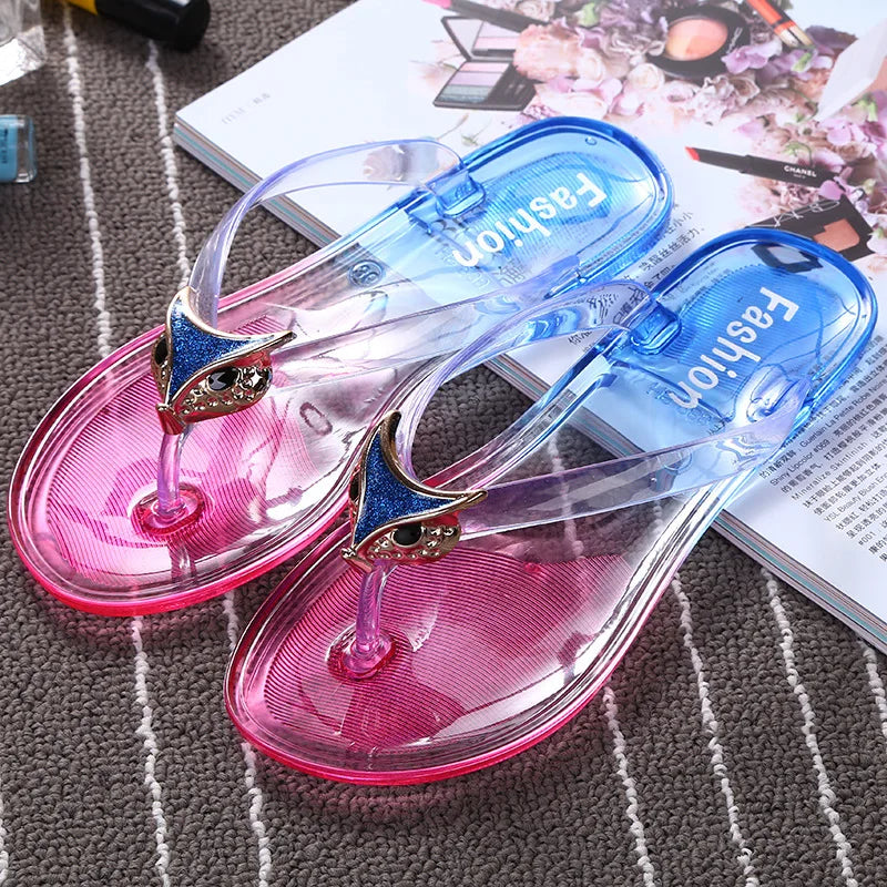 Trendy Women Flip Flops Summer Beach Sandals Waterproof Lightweight Non Slip Casual Crystal Fashion