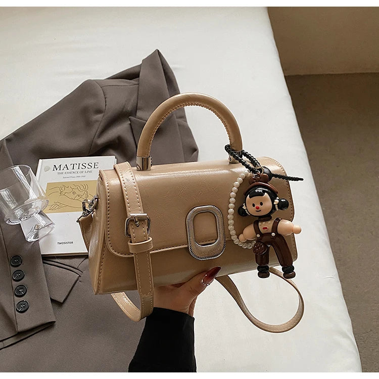 Premium Leather Crossbody Bag - Minimalist Elegant Clutch With Vintage Gold Accents & Party-Ready Charm