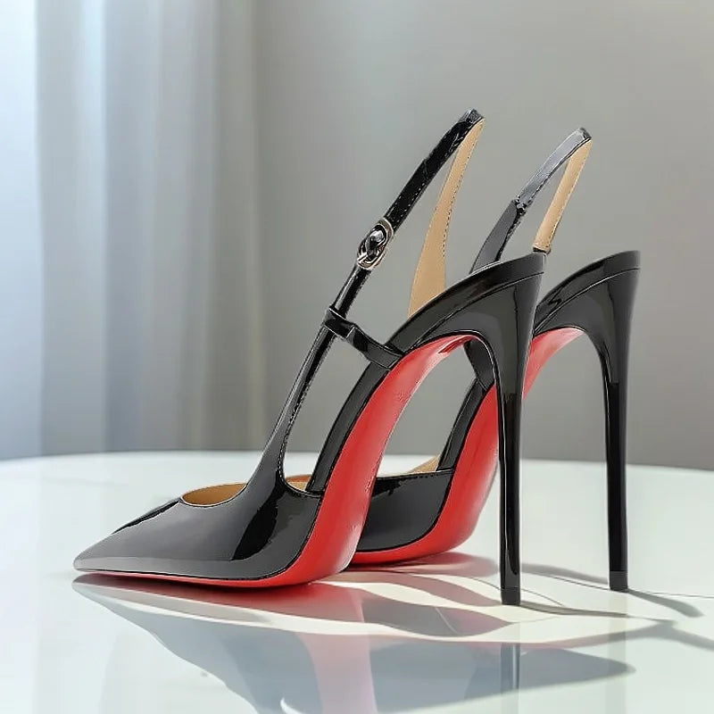 Summer New Side Leakage Hollow Back Tripping High Heel Sandals Black Sexy OL Style Large Shoes 33-46