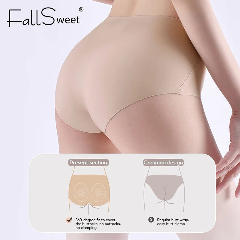 FalllSweet 4PCS Seamless Panties  Ice Silk Underwear Soft Thin Briefs