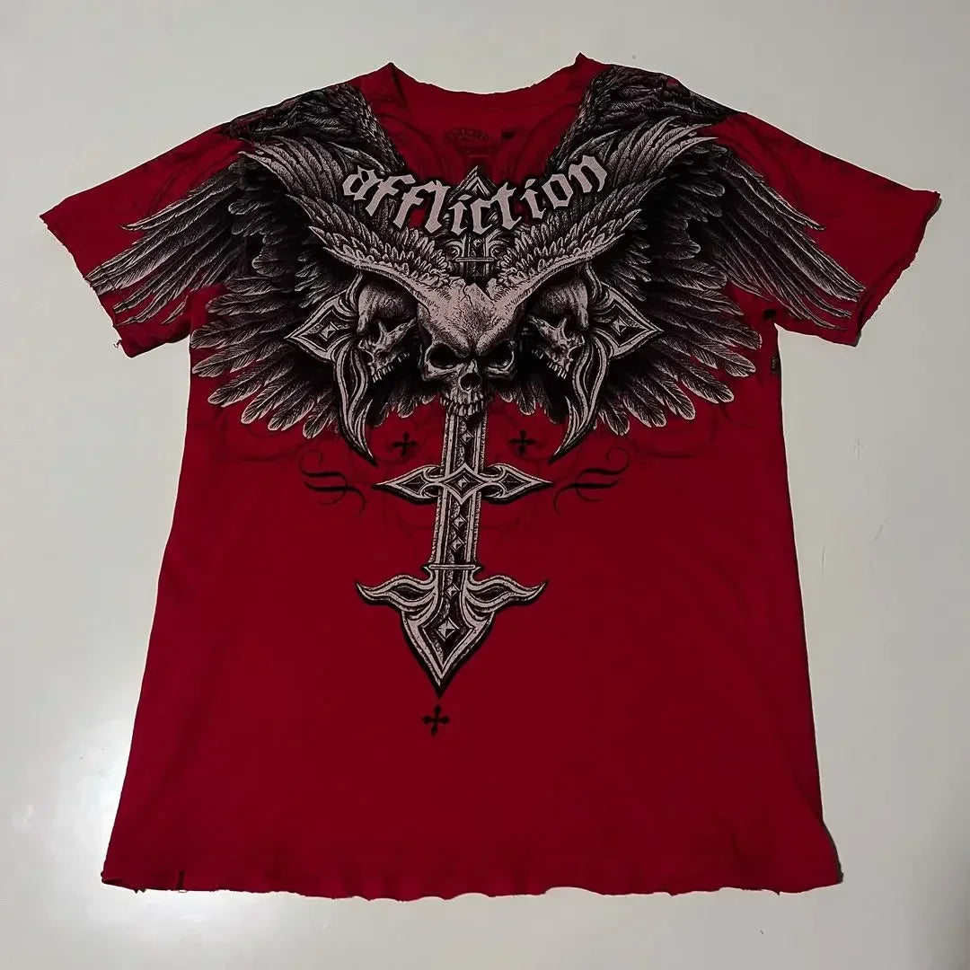 Graphic T-Shirt Mens Large Grunge Wings  Pure Cotton Shirt