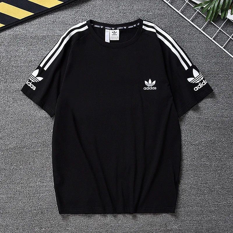 Adidas White Stripe T-shirts Short Sleeve Round Nest Breathable Shirt