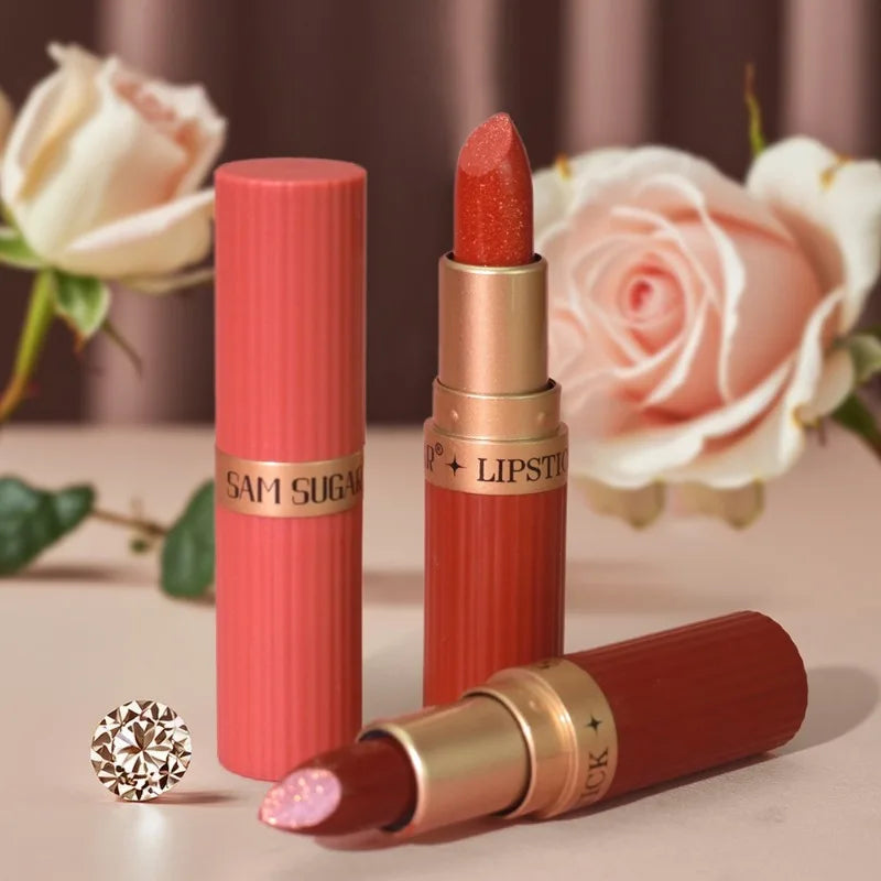 Sparkling Crystal Lipstick Diamond Glitter Metallic Lip Gloss Moisturizes Lips Shimmers with Fine Pearl Brightens Lip Color Balm