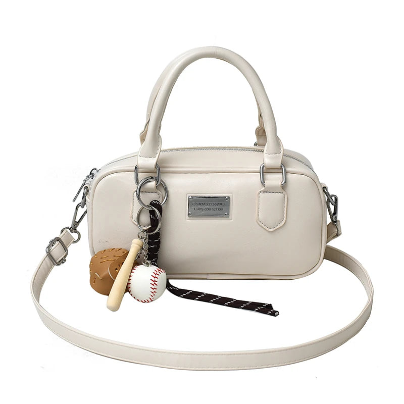 Miu - Style Small Square Boston Handbag - Spacious Shoulder Bag