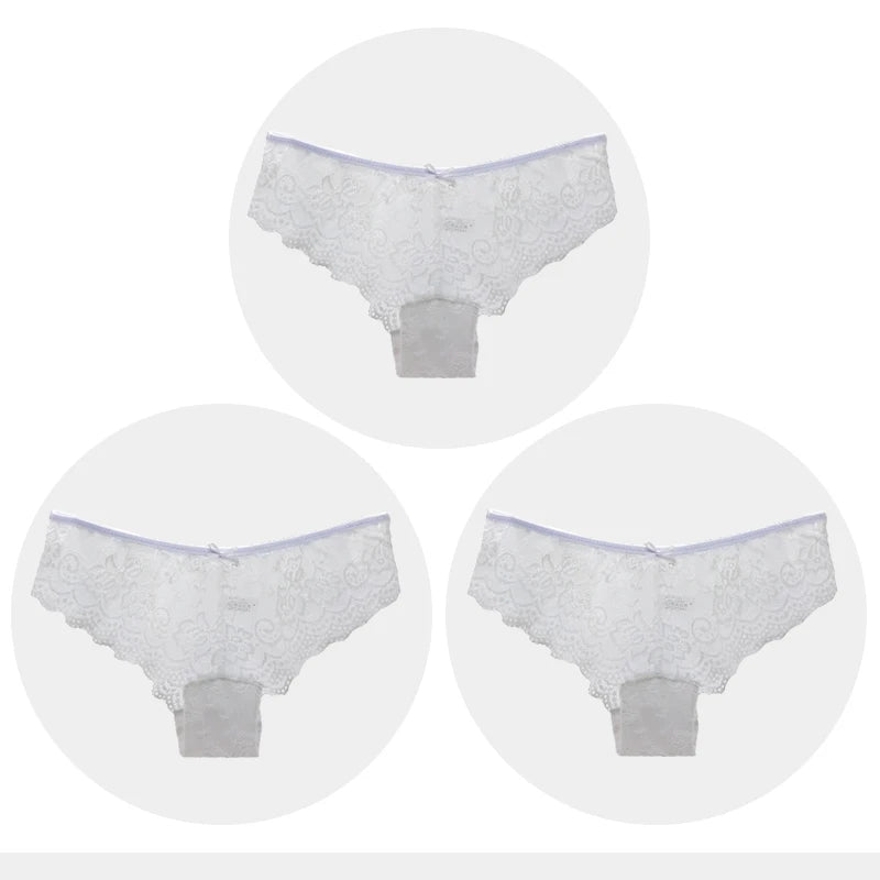 Fashion Sexy Full Lace Panties Transparent Women Briefs Female Hollow Out Low Cut Panty Breathable Bow Wholesale Underwear