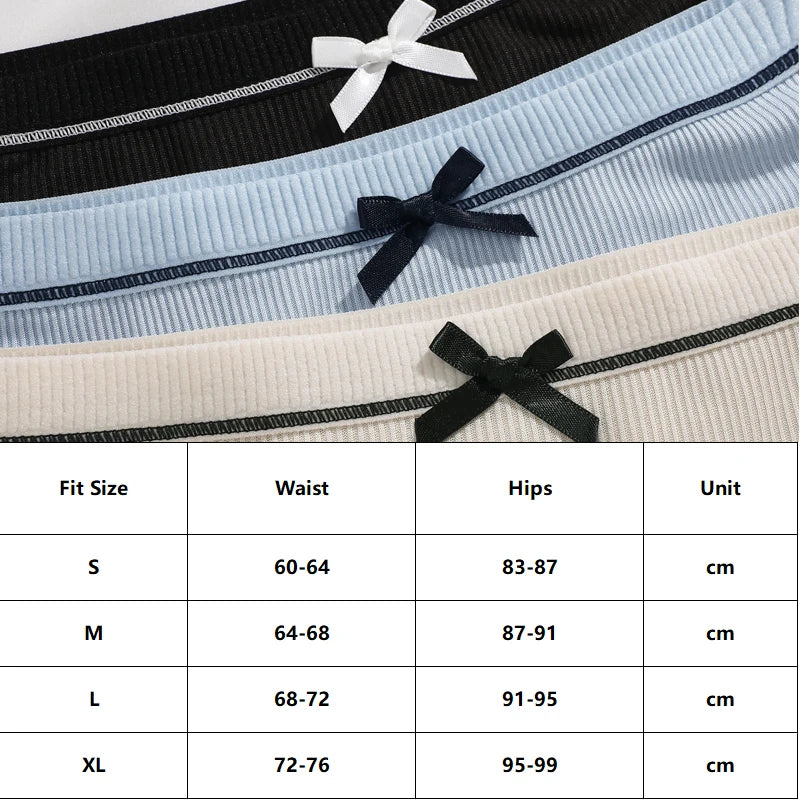 FINETOO 6Pcs Women's Ribbed Underwear Sexy Bow Tie Mid-Waist Panties Girls Solid Color Breathable Briefs Sports Soft Lingerie