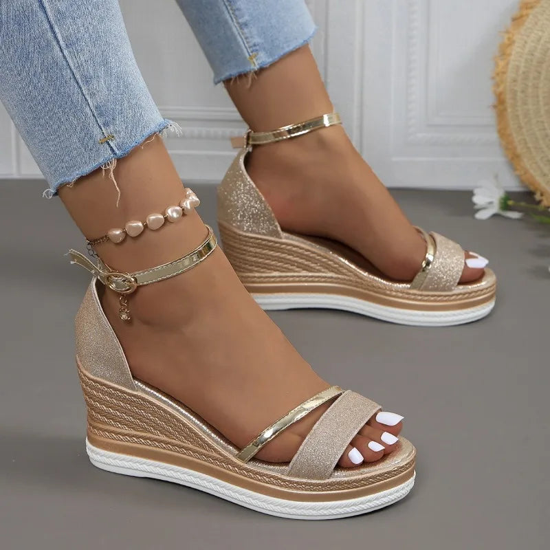 New Summer Women Wedges Sandals Fashion Solid Color Shoes for Women High Heels Platform Designer Sandals Zapatos De Mujer