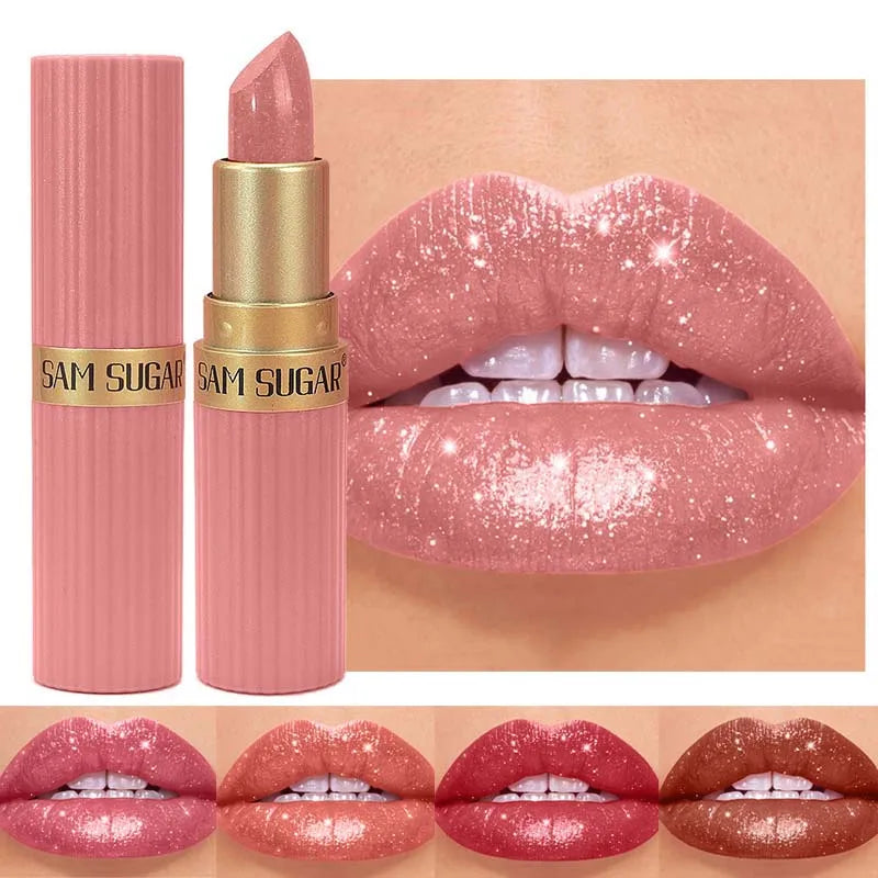 Sparkling Crystal Lipstick Diamond Glitter Metallic Lip Gloss Moisturizes Lips Shimmers with Fine Pearl Brightens Lip Color Balm