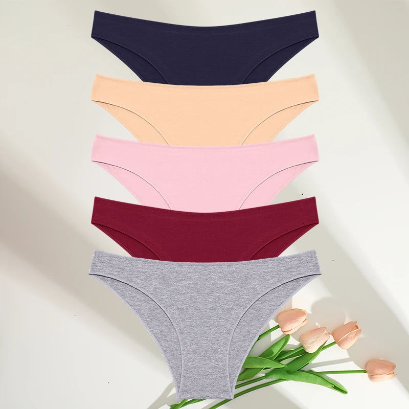 FINETOO 5PCS/Set M-XXL Panties Women Cotton Lingerie Woman Underwear Sexy Femme Underwear Girls Under pant Panty 7 Solid Colors