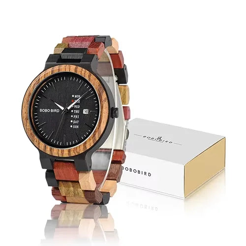 BOBO BIRD Wood Watch Men Women Quartz Week Date Couple Timepiece Colorful Wooden Band Logo Customize Gift Wholesale Dropship