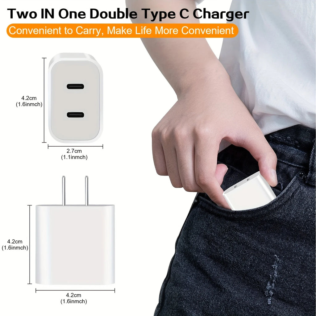 2Packs For IPhone Charger Fast Charging, 40W Dual USB C Wall Charger With 10FT USB C Lightning Cable For IPhone14/13/12/11 Pro