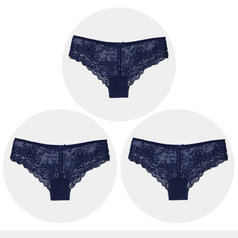 Fashion Sexy Full Lace Panties Transparent Women Briefs Female Hollow Out Low Cut Panty Breathable Bow Wholesale Underwear