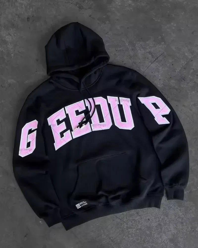 Classic letter embroidery loose high street design sports casual hooded sweatshirt