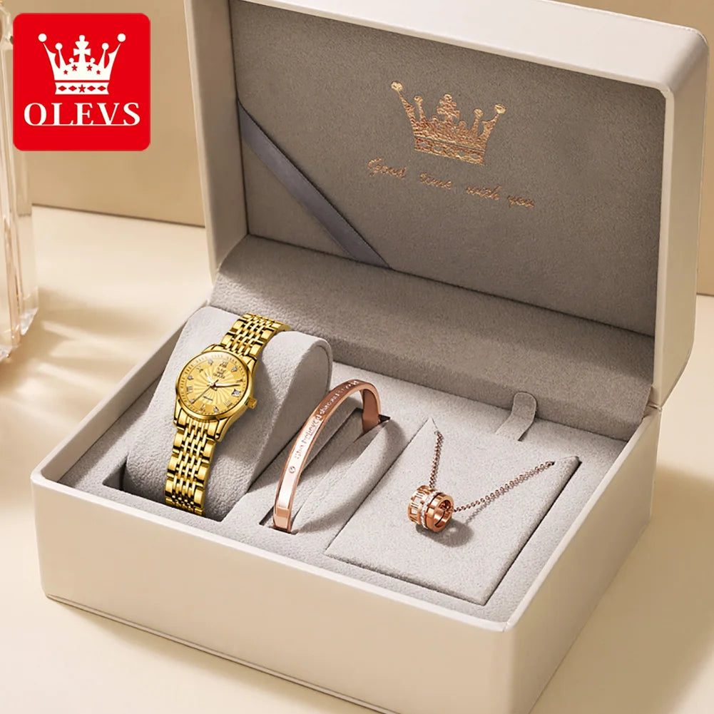 OLEVS 6630 Ladies Watch Luxury Elegant Automatic Mechanical Watch Waterproof Luminous  Stainless Steel  Date Watch For Women Set
