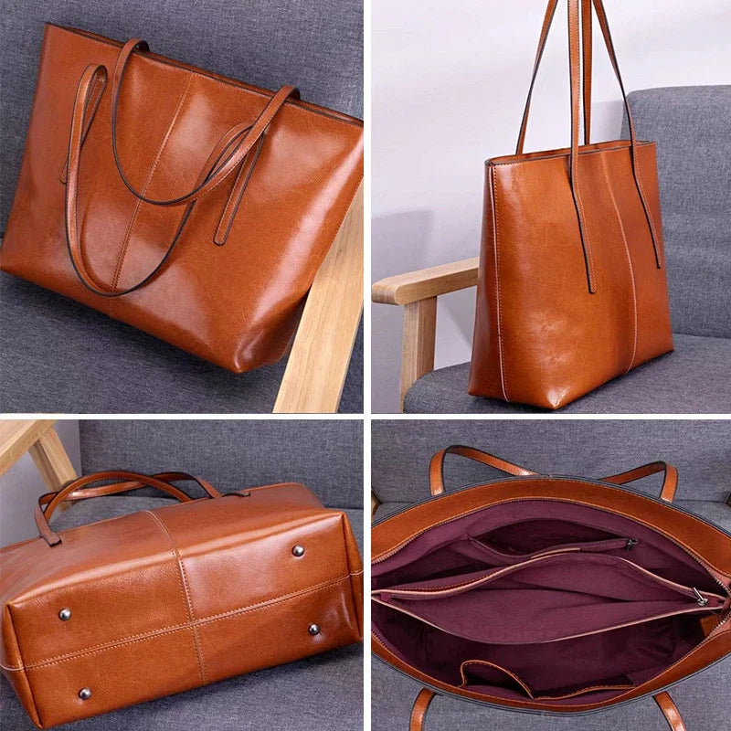 Burminsa Cowhide Genuine Leather Large Tote Bags For Women 2025 Trend Designer A4 Commuter Shoulder Bags Shopper Ladies Handbags