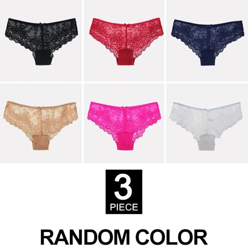 Fashion Sexy Full Lace Panties Transparent Women Briefs Female Hollow Out Low Cut Panty Breathable Bow Wholesale Underwear