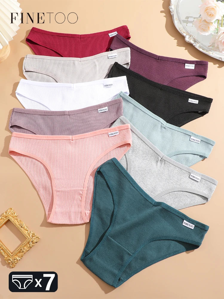 FINETOO 7Pcs Cotton M-3XL Striped Underwear Women's Breathable Panties Sexy V Waist Comfortable Briefs Ladies Low Waist Lingerie