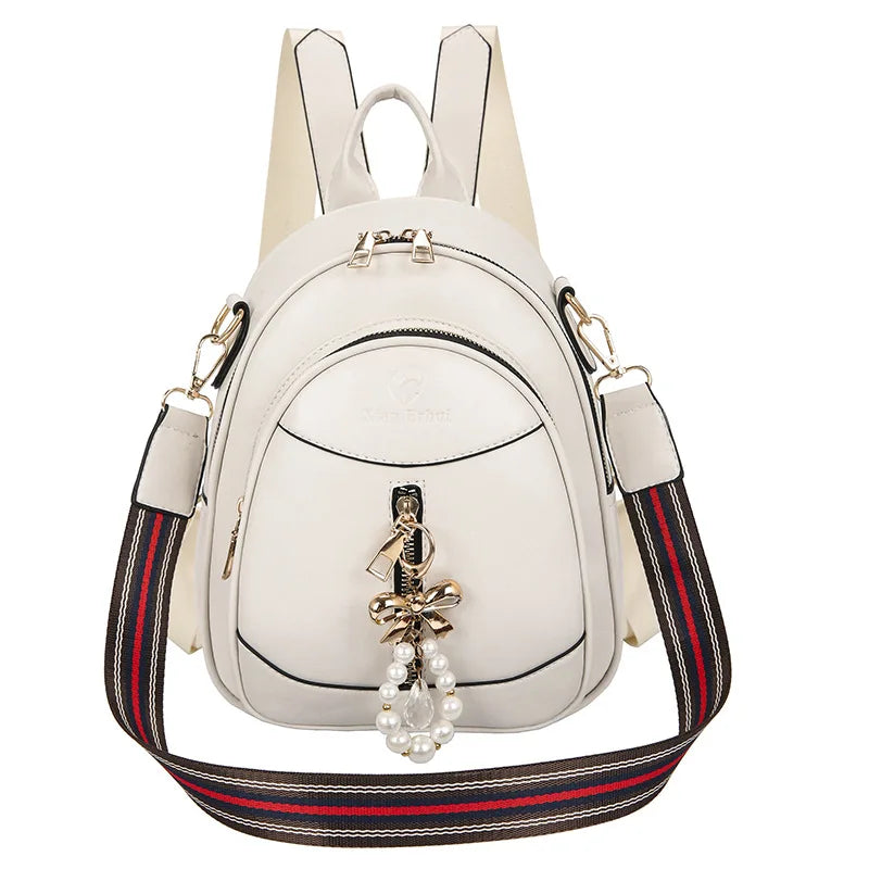 Women Backpacks PU Leather Teenage Shoulder Bags small Pearl Tassel