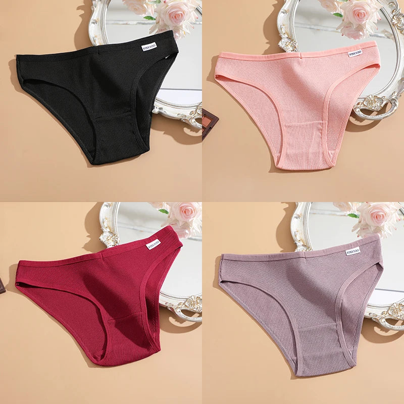 FINETOO 4Pcs/Set M-4XL Cotton Panties Female Underpants Sexy Panties for Women Briefs Underwear Plus Size Pantys Lingerie