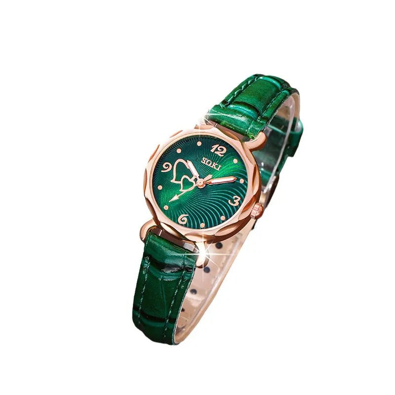 6 PCS New Lxury Love Rhinestone Jewelry Ladies Ring Necklace Earrings Bracelet Set Simple Digital Leather Strap Quartz Watch