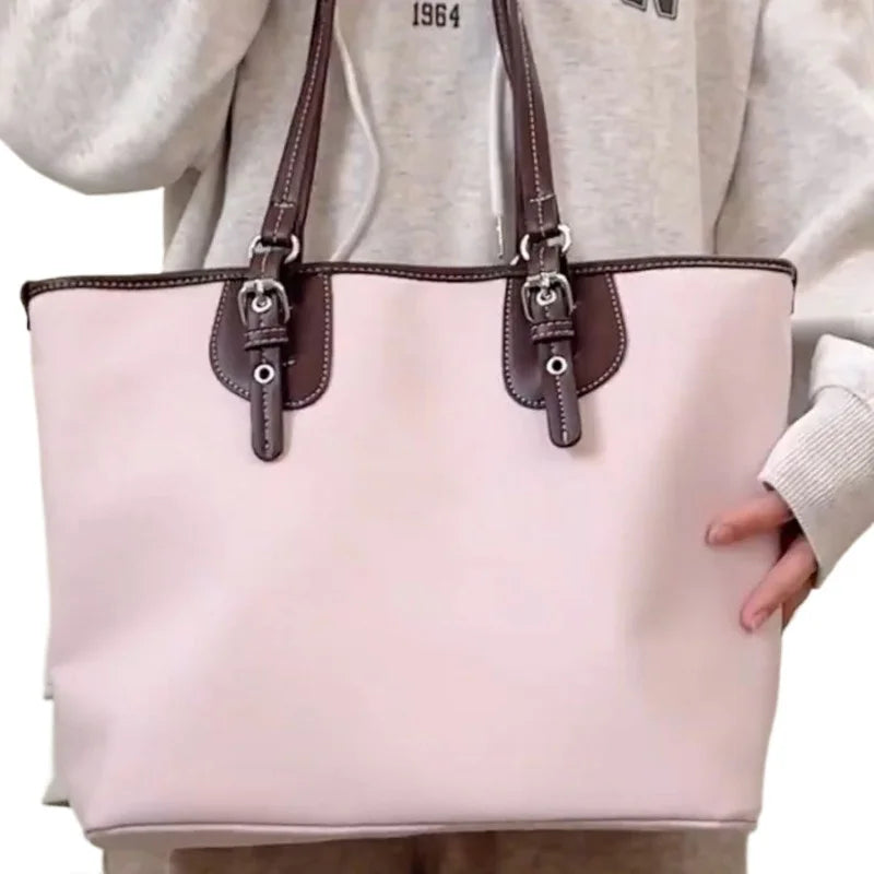 Spring and Summer Vintage Plaid Pink Tote Fashion Sweet Lazy Wind Tote Large Capacity High Value Armpit Bags