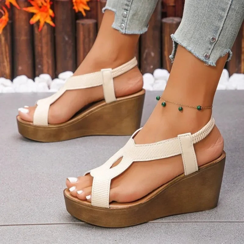 2025 Luxe PU Leather Wedge Sandals - Comfortable Non-Slip Platform for Women - Perfect for Summer Beach Adventures