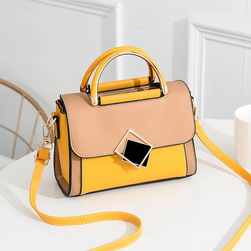 Color blocked women's buckle decorative handbag, crossbody wallet PU leather