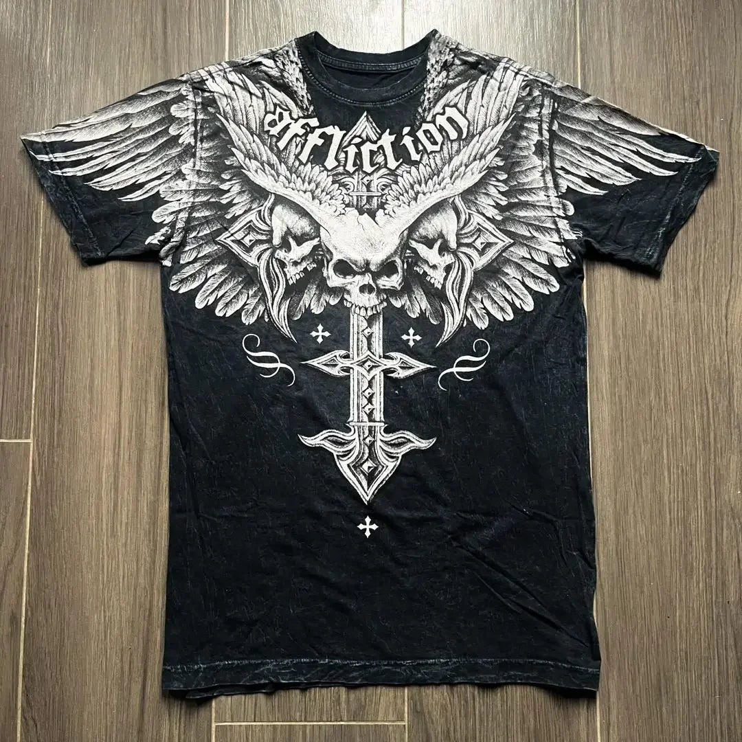 Graphic T-Shirt Mens Large Grunge Wings  Pure Cotton Shirt