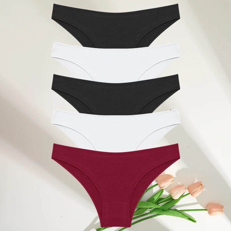 FINETOO 5PCS/Set M-XXL Panties Women Cotton Lingerie Woman Underwear Sexy Femme Underwear Girls Under pant Panty 7 Solid Colors