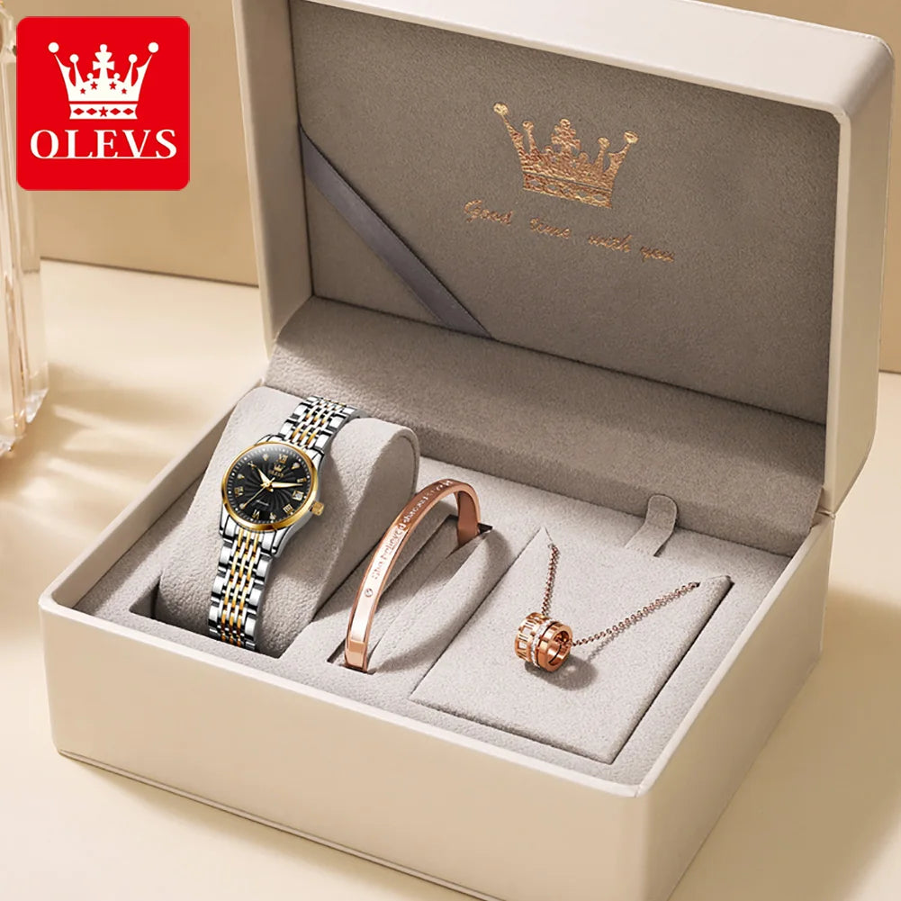 OLEVS 6630 Ladies Watch Luxury Elegant Automatic Mechanical Watch Waterproof Luminous  Stainless Steel  Date Watch For Women Set