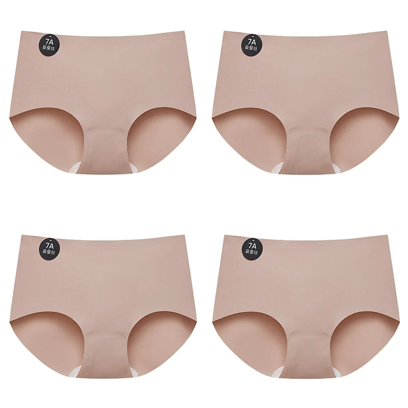 FalllSweet 4PCS Seamless Panties  Ice Silk Underwear Soft Thin Briefs